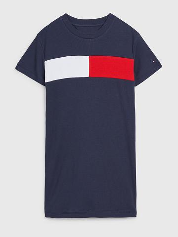 Lány Tommy Hilfiger Flag Dresses Kék Sötétkék | HU 1741DFM